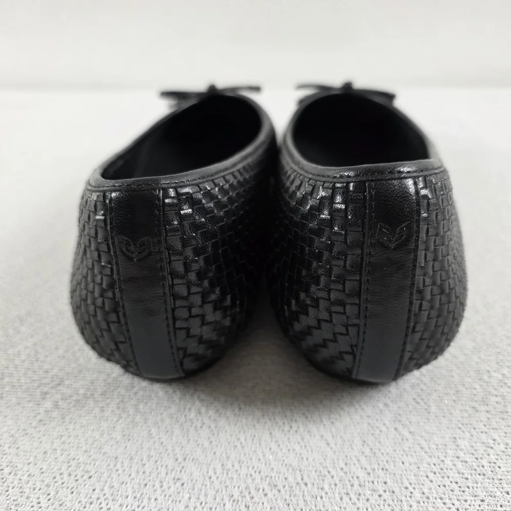 Enfiis Black Woven Patterned Vegan Pointed Toe Ballet Flats Women's 10